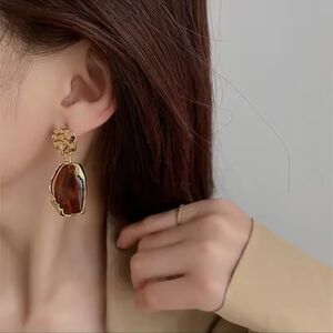Gold and Brown Drop Earrings